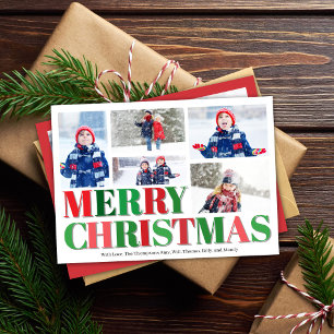 Red and Green Photo Collage Merry Christmas Holiday Card