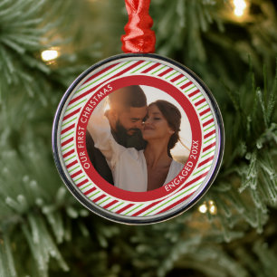 Red and Green Photo Custom Text Christmas Ornament