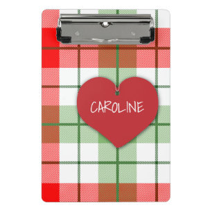 Red and Green Plaid and Heart Mini Clipboard