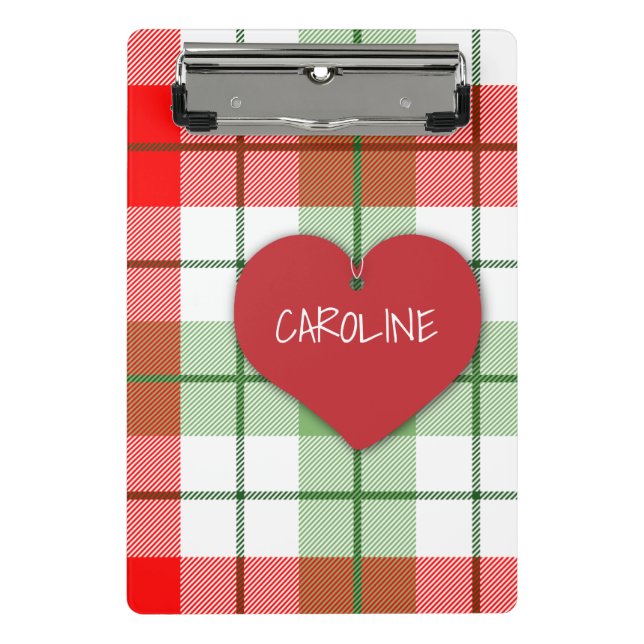 Red and Green Plaid and Heart Mini Clipboard (Front)