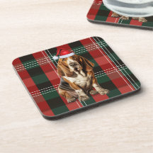 Red and Green Plaid Basset Hound Dog Christmas