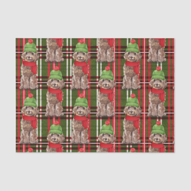 Red and Green Plaid Brown Cockapoo Christmas  Tissue Paper (Front)