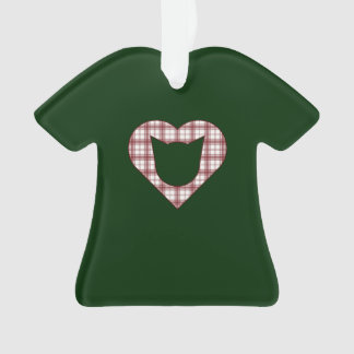 Red-and-Green Plaid Cat Heart T-Shirt Ornament