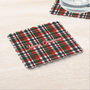 Red and Green Plaid Christmas Paper Coaster