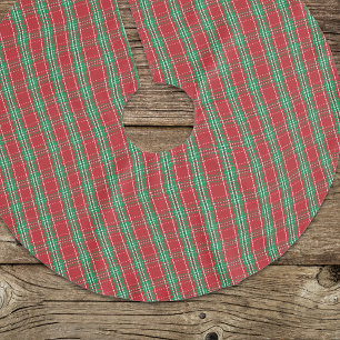 Red and Green Plaid Christmas Pattern Brushed Polyester Tree Skirt