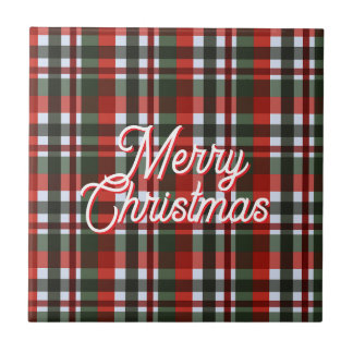 Red and Green Plaid Christmas Tile