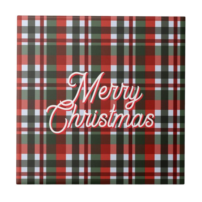 Red and Green Plaid Christmas Tile (Front)