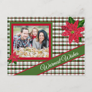 Red and Green Plaid Poinsettia Holiday Postcard