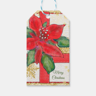 Red and Green Poinsettia Christmas Gift Tags