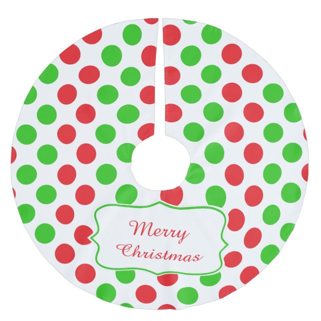 Red and Green Polka Dot Pattern Christmas Brushed Polyester Tree Skirt (Front)