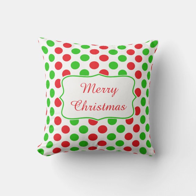Red and Green Polka Dot Pattern Christmas Cushion (Front)