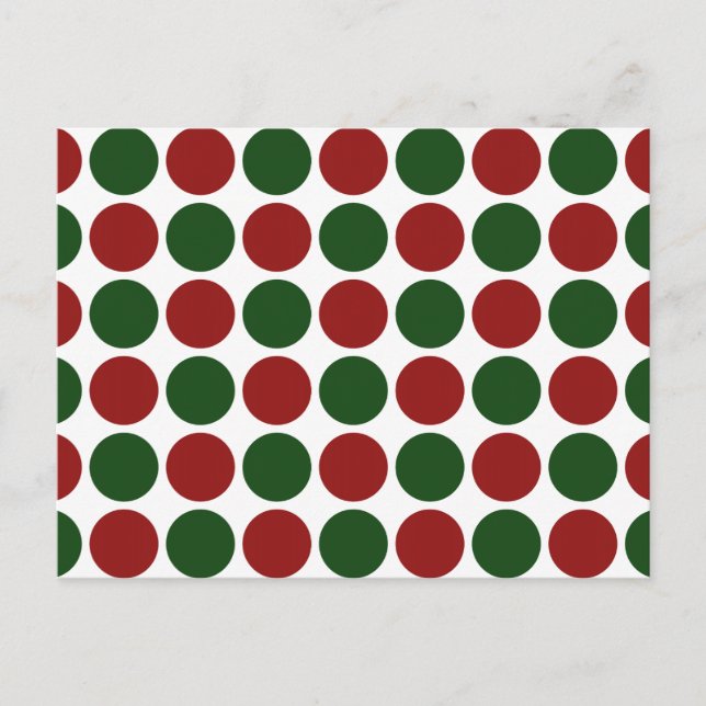 Red and Green Polka Dots on White Postcard (Front)