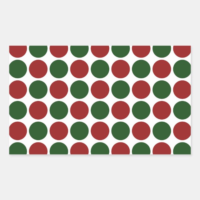 Red and Green Polka Dots on White Rectangular Sticker (Front)