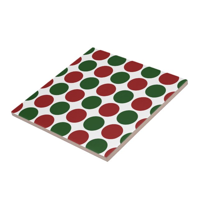 Red and Green Polka Dots on White Tile (Side)