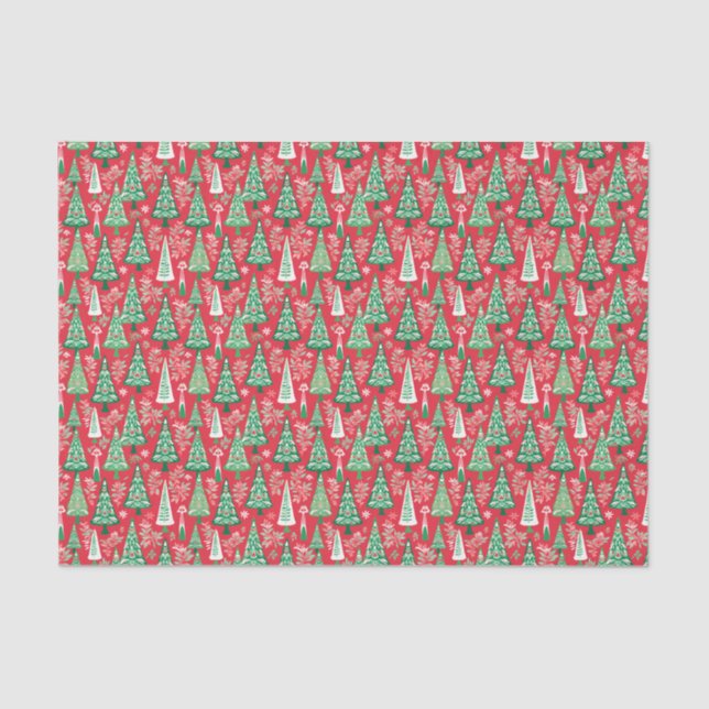 Red and Green Preppy Christmas Trees Tissue Paper (Front)