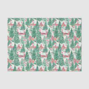 Red and Green Preppy Christmas Winter Houses Tissue Paper