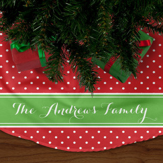 Red and Green Preppy Dots Monogram Brushed Polyester Tree Skirt