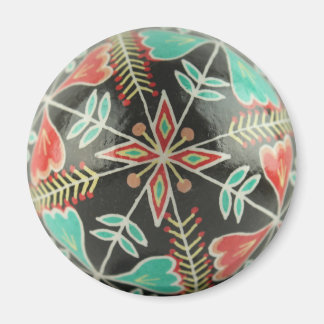 Red and Green Pysanka Flowers Round Magnet