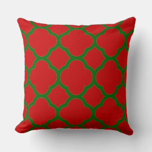 Red and Green Quatrefoil Pattern Cushion
