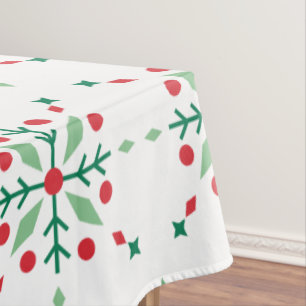 Red and Green Retro Holiday Snowflake Tablecloth