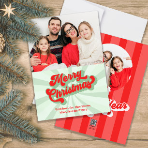 Red and Green Retro Merry Christmas Photo  Holiday Card