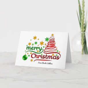 Red and green ribbon style Christmas tree card