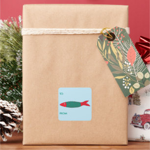 Red and Green Sardines Christmas To From Gift Square Sticker