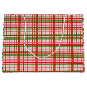 Red And Green Scottish Christmas Tartan Large Gift Bag