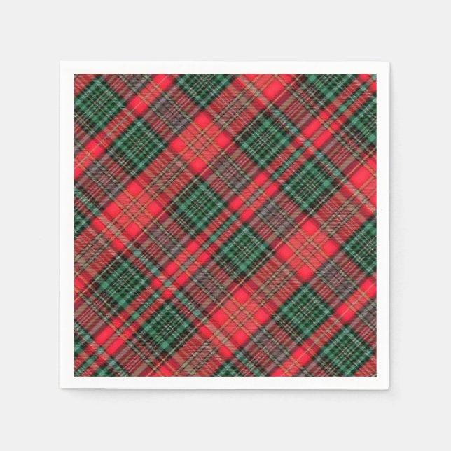 Red and Green Scottish Diagonal Tartan Plaid Napkin (Front)