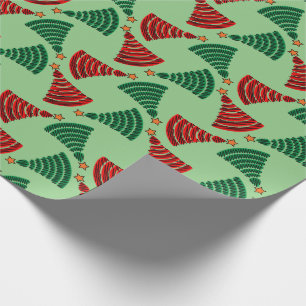 Red and Green Scribble Christmas Trees Wrapping Paper