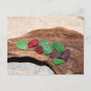Red And Green Seaglass Christmas Holiday Postcard