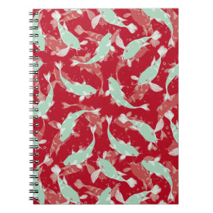 Red and Green Seamless Pattern - Koi Fish Notebook