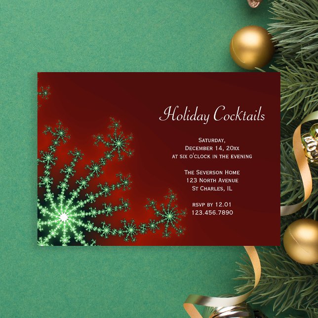 Red and Green Snowflake Holiday Cocktail Party Invitation (Creator Uploaded)