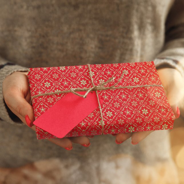 Red and Green Snowflake Pattern Christmas Tissue Paper (Red snowflake pattern tissue paper)