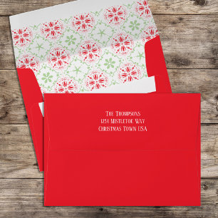 Red and Green Snowflakes Return Address  Envelope