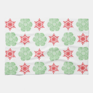 Red and green snowflakes tea towel