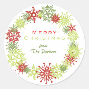 Red and Green snowfloakes Classic Round Sticker