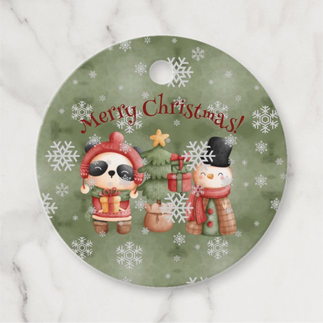 Red and Green Snowman Christmas tags (Front)