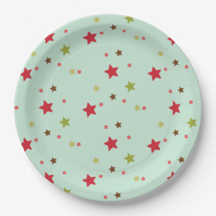 Red and Green Stars and Dots Paper Plate