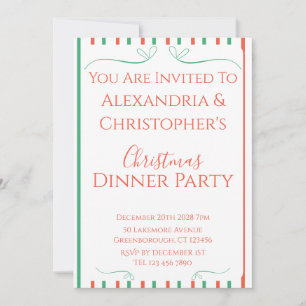 Red and Green Stripe Christmas Dinner Party Invitation