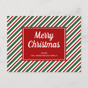 Red And Green Striped Merry Christmas Postcard
