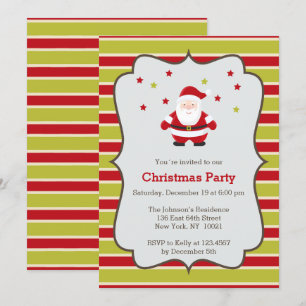 Red and Green stripes and Santa Christmas Party Invitation