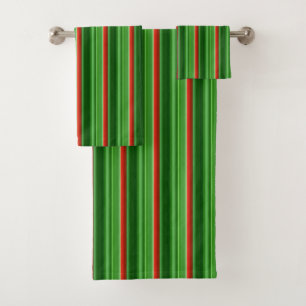Red and Green Stripes Bath Towel Set