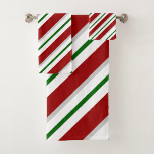 Red and Green Stripes Bath Towel Set