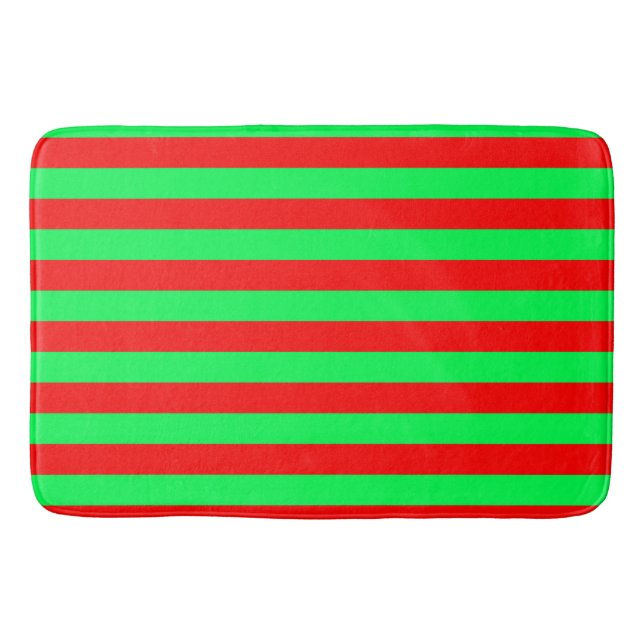 Red and Green Stripes Design Bath Mat (Front)