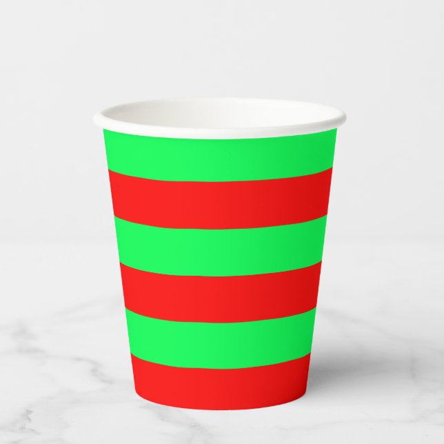 Red and Green Stripes Design Paper Cups (Front)