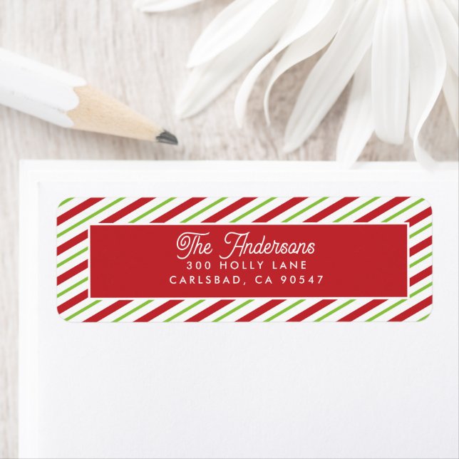 Red and Green Stripes Holiday Return Address (Insitu)