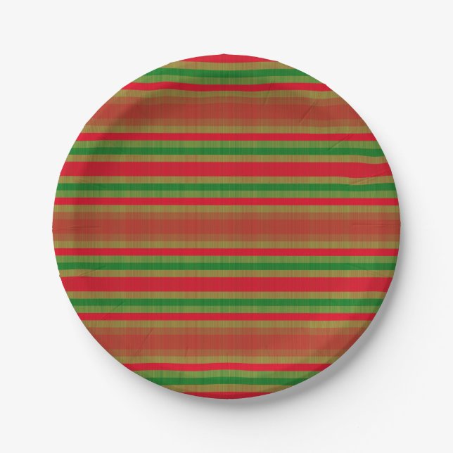 Red and Green Stripes Paper Plate (Front)