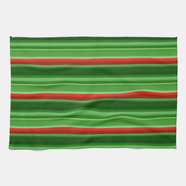 Red and Green Stripes Tea Towel (Horizontal)