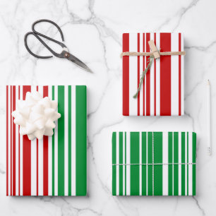 Red and Green Stripes  Wrapping Paper Sheet